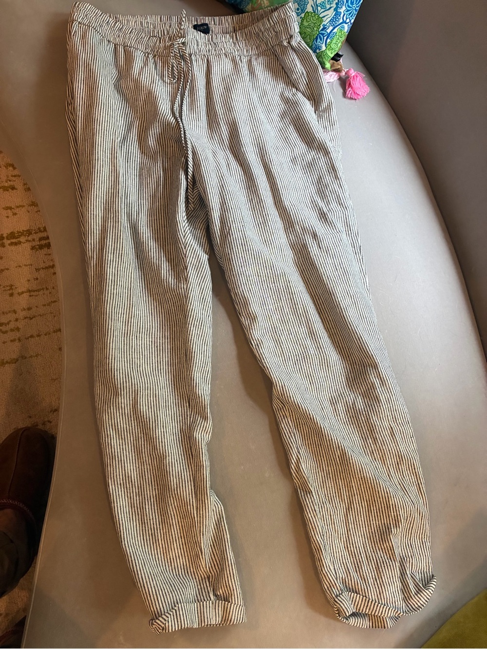 J. Crew Women's Straight Leg Striped Drawstring Pants - Cream & Black